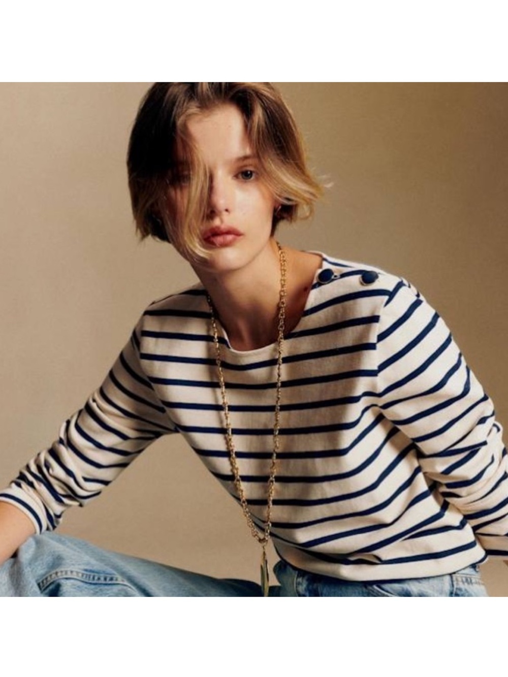 Sezane Colette Marinière - Navy Blue Stripes
